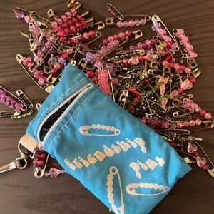 True Vintage 1980s Friendship Pins and Carrying Case Pouch Purse Bag Charm Clip